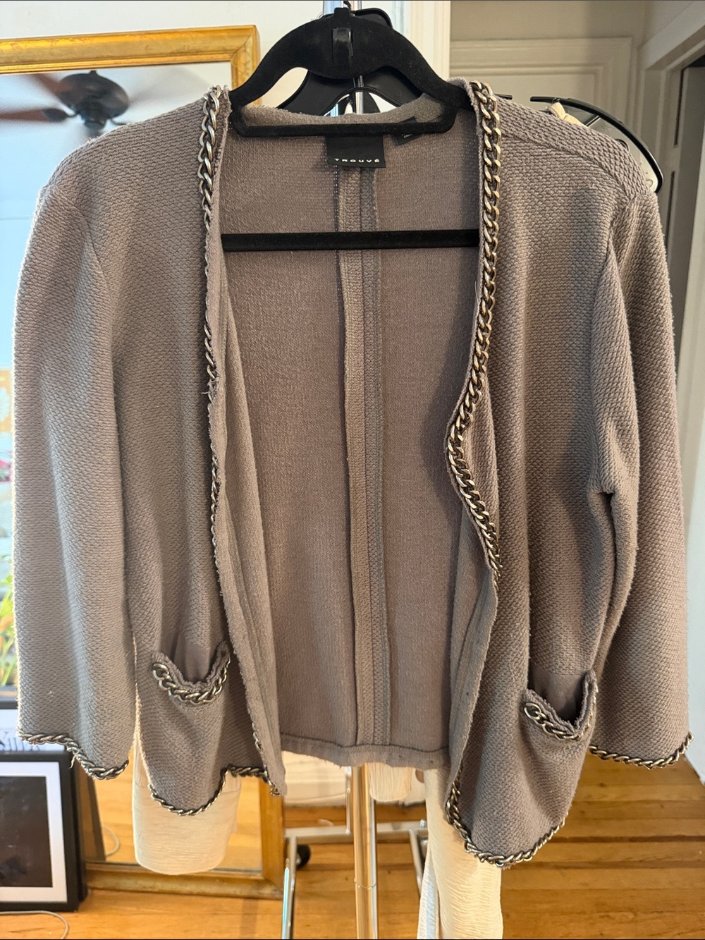 Trouve Gray Chain-Trim Knit Jacket